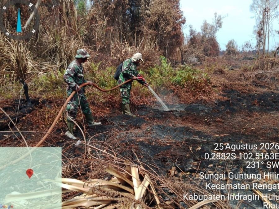 Aksi Cepat Babinsa Koramil 01/Rengat Padamkan Karhutla di Desa Sungai Guntung Hilir