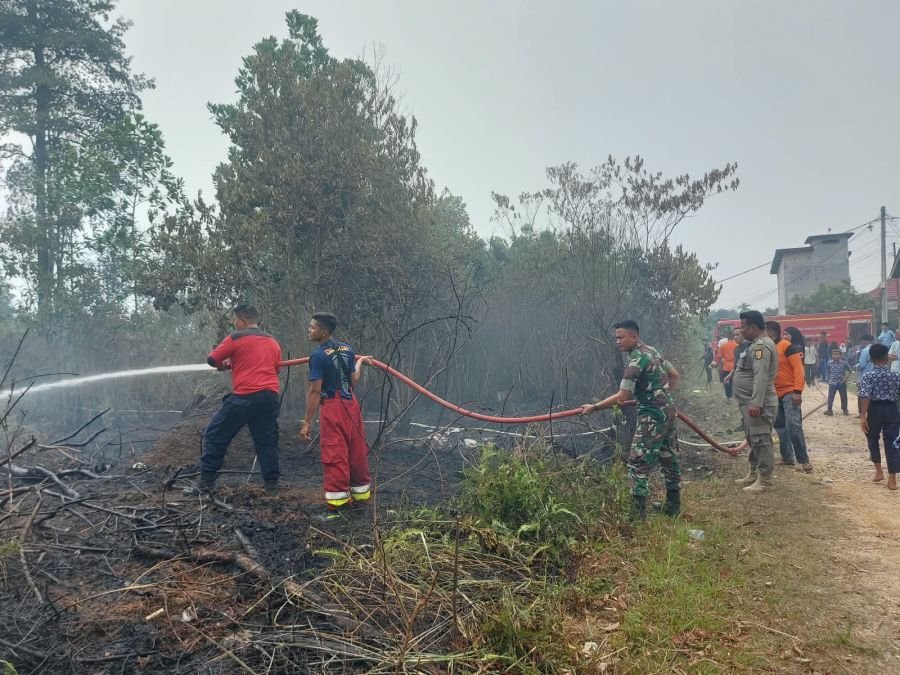 Aksi Cepat Babinsa Koramil 02/KT Bantu Padamkan Karhutla di Beringin Taluk