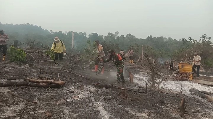 Aksi Sigap Babinsa 09/Kemuning dan Personil Gabungan Padamkan Karhutla Seluas 1 Hektare di Selensen