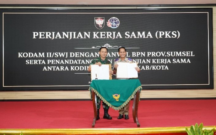 Amankan Aset Negara, Kodam II/Swj Teken Perjanjian Kerja Sama Dengan BPN Provinsi Sumsel