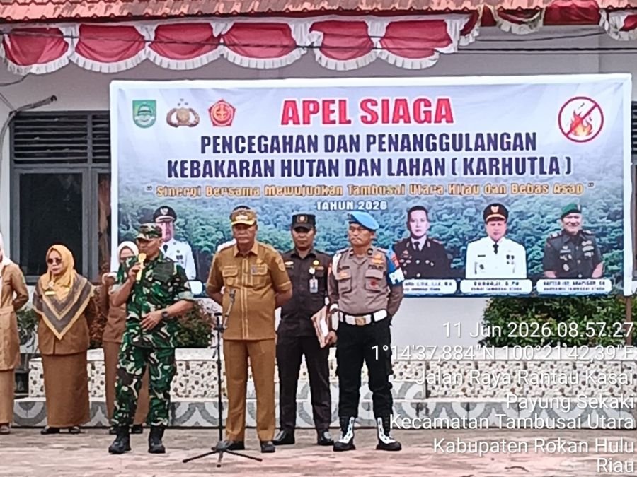 Antisipasi Karlahut, Danramil 11/Tambusai Pimpin Apel Gelar Kesiapan Personel dan Perlengkapan