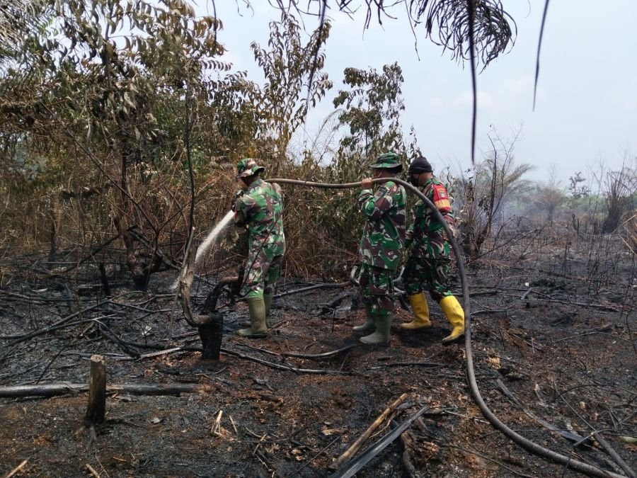 Danramil Bukit Batu Kerahkan Personel Padamkan Karhutla di Tanjung Leban