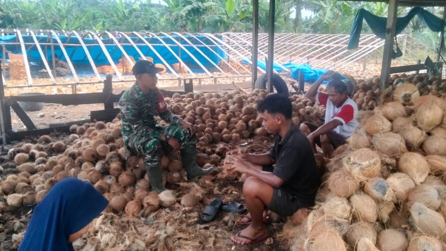 Babinsa 03/Tempuling Temui Petani Kelapa, Pantau Kondisi Ekonomi Warga