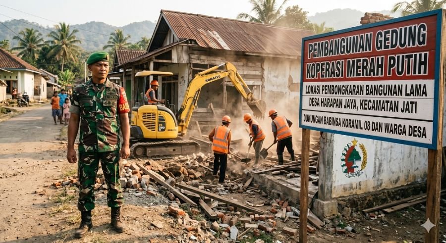 Babinsa Amankan Pembongkaran Bangunan Lama Untuk Pembangunan Koperasi Merah Putih