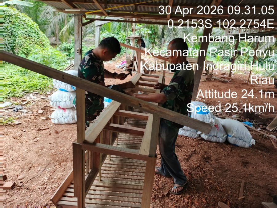 Babinsa Bantu Warga Membuat Kandang Ayam Petelur