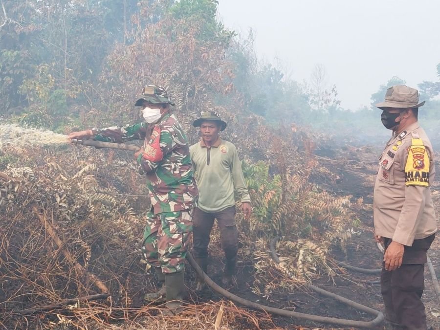 Babinsa dan Tim Gabungan Berjibaku Padamkan Karhutla di Air Hitam