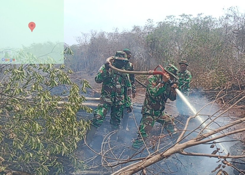 Babinsa dan Tim Gabungan Padamkan Karhutla di Desa Pulau Jum'at