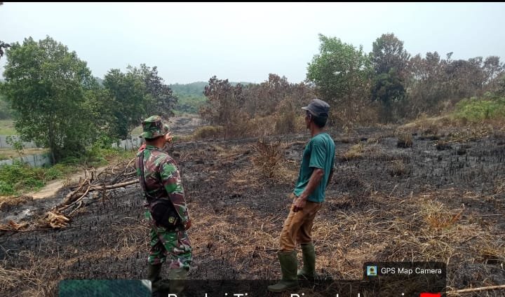 Babinsa dan Warga Pantau Lahan Bekas Karhutla, Pastikan Tak Ada Titik Api di Tenayan Raya