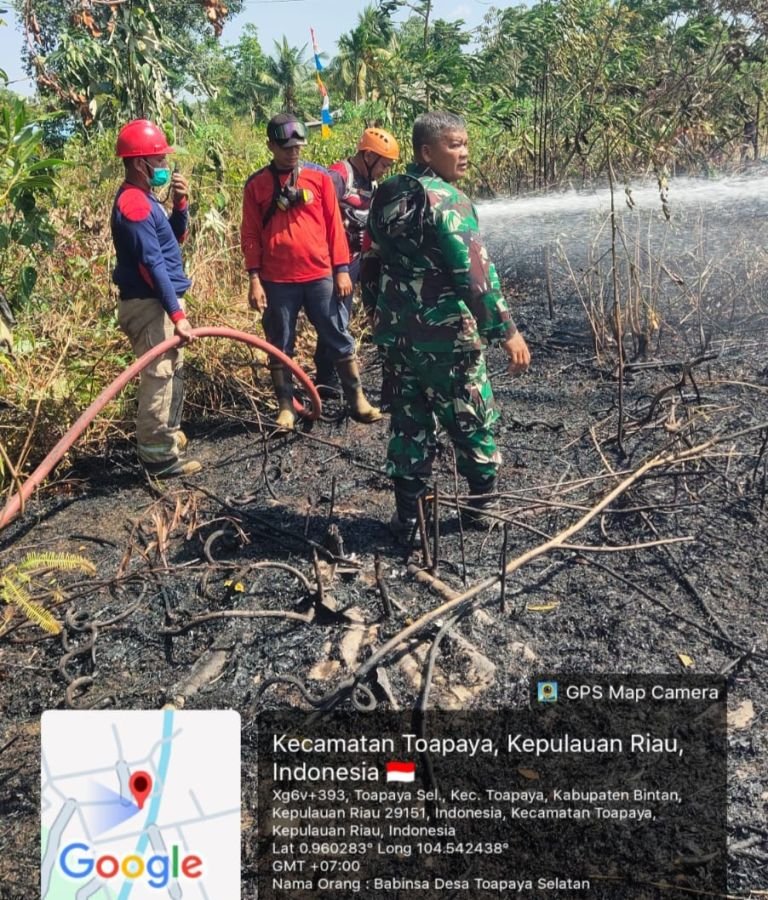 Babinsa Desa Toapaya Selatan Turun Langsung Lakukan Pemadaman Kebakaran Lahan di Kampung Mentras