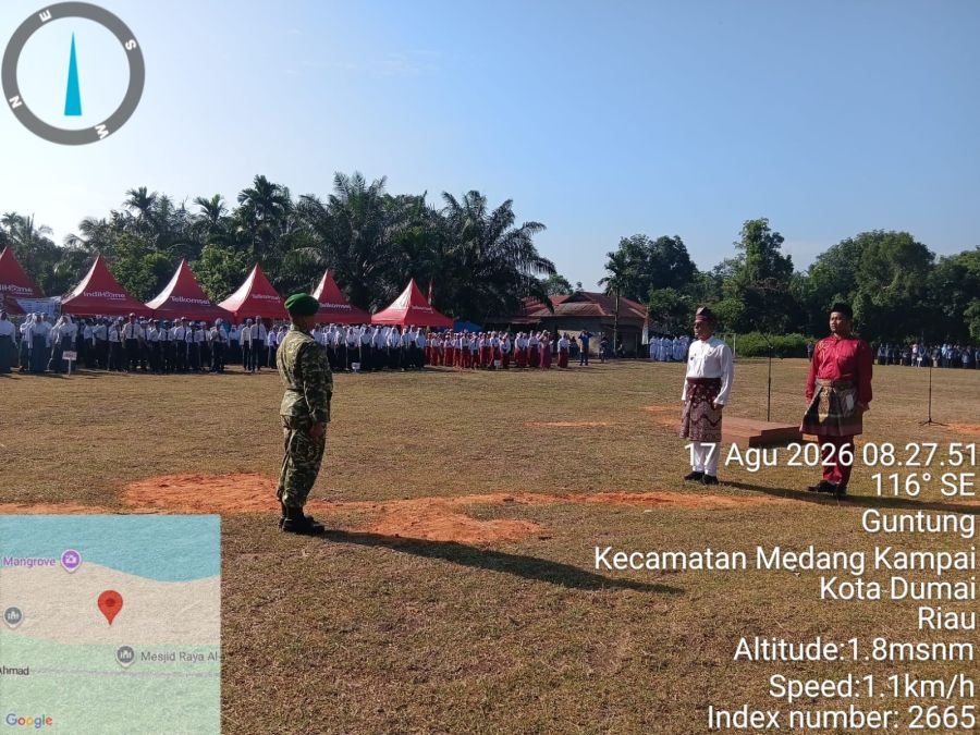 Babinsa Guntung Jadi Perwira Upacara HUT ke-81 RI di Kecamatan Medang Kampai