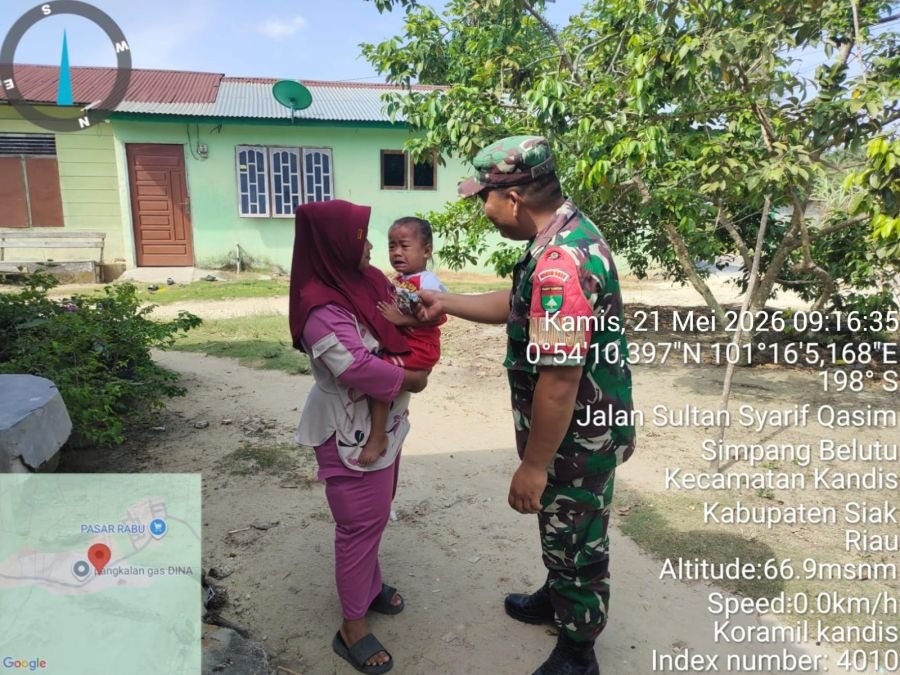 Babinsa Kandis Turun Langsung Cek Anak Stunting di Simpang Belutu
