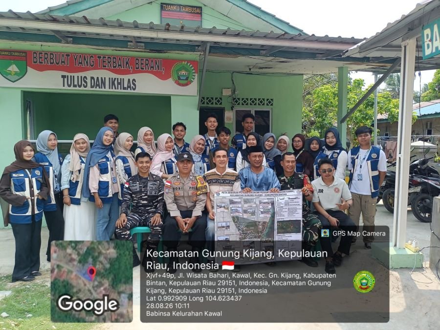 Babinsa Kel. Kawal Hadiri Peresmian Peta Potensi Ekonomi Pesisir Kawal Karya Kelompok KKN 01 UMRAH