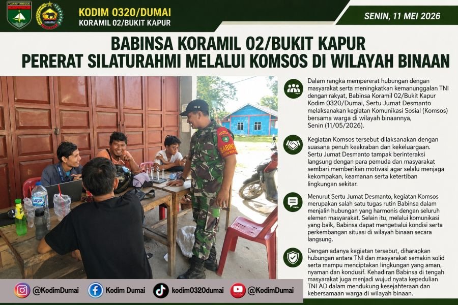 Babinsa Koramil 02/Bukit Kapur Pererat Silaturahmi Melalui Komsos di Wilayah Binaan*