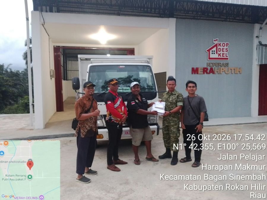 Babinsa Koramil 03/Bagan Sinembah Dampingi Serah Terima Mobil Truk untuk KDKMP Kepenghuluan Harapan