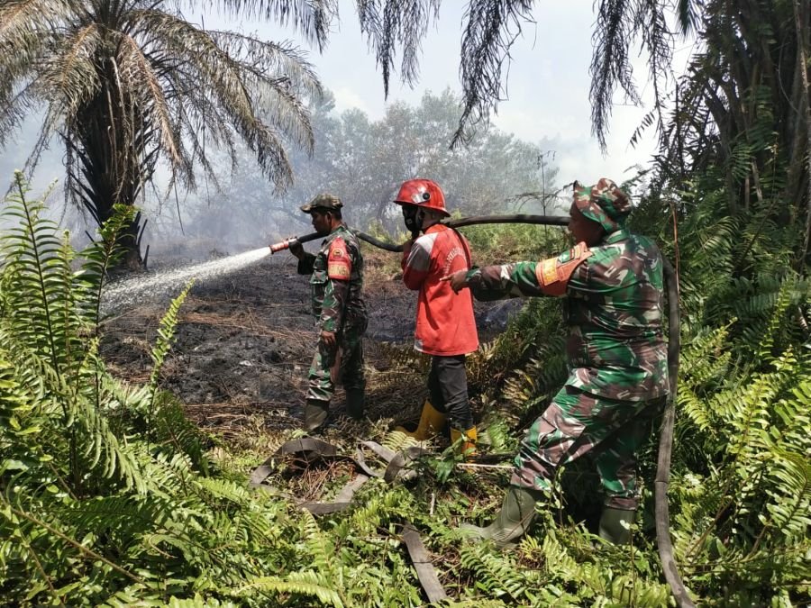 Babinsa Koramil 03/Bunut dan MPA Padamkan Karhutla di Mak Teduh