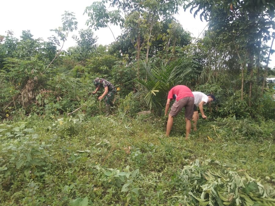 Babinsa Koramil 04/Perawang, Kopka Togi Sitorus Pimpin Gotong Royong Warga Tualang Timur