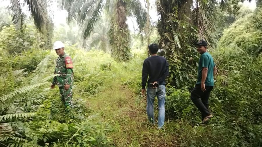 Babinsa Koramil 05/Bukit Batu Bersama Warga Sisir Desa Temiang, Pastikan Wilayah Aman dari Karhutla