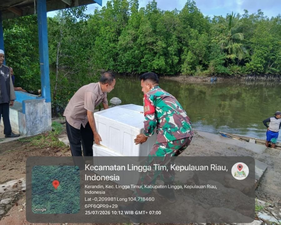Babinsa Koramil 05/Daik Bantu Warga Kerandin Angkut Benih Ikan Kakap, Wujud Dukungan TNI bagi Ketaha