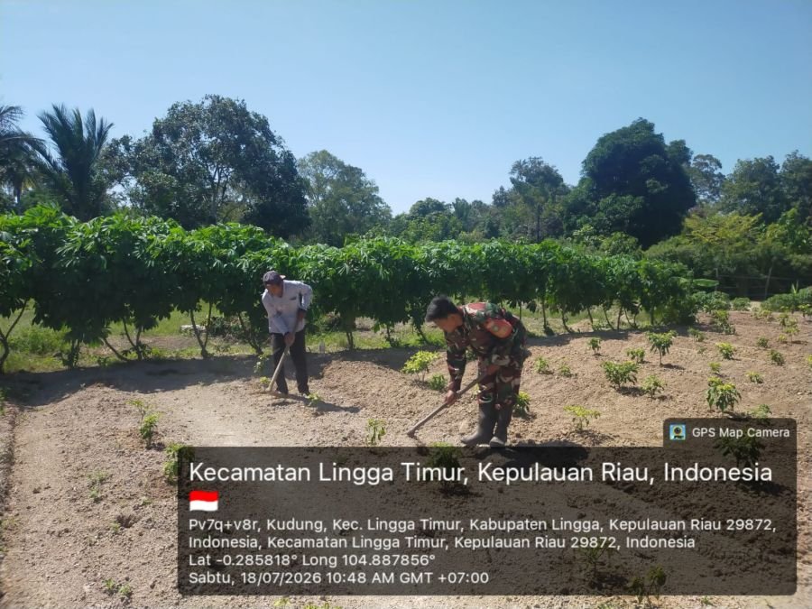 Babinsa Koramil 05/Daik Bantu Warga Bersihkan Kebun, Wujud Nyata Kemanunggalan TNI dengan Rakyat