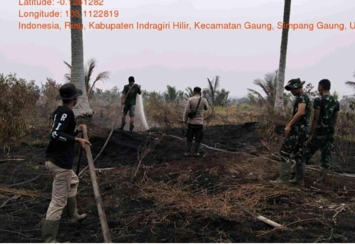 Babinsa Koramil 05/GAs Melaksanakan Kegiatan Pemadaman Kebakaran Lahan Di Kec. Gaung