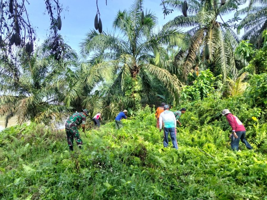 Babinsa Koramil 06/Cerenti Gotong Royong Bersama di Arena Pacu Jalur Tepian Tigo Muaro