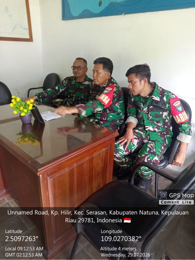 Babinsa Koramil 06/Serasan, DPP Serka A. Harahap, melaksanakan kegiatan Video Conference (Vicon) Sos