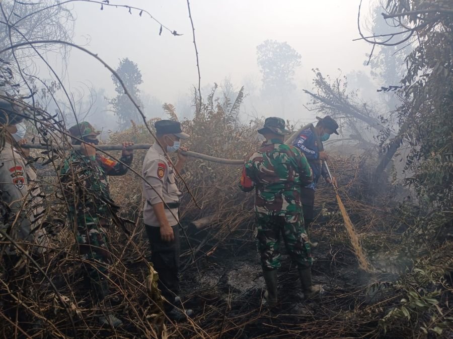 Babinsa Koramil 07/Kampar Padamkan Api Karhutla di Desa Rimbo Panjang