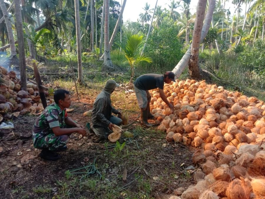 Babinsa Koramil 07/Reteh Gelar Komsos dengan Petani Kelapa dan Sosialisasi Karhutla