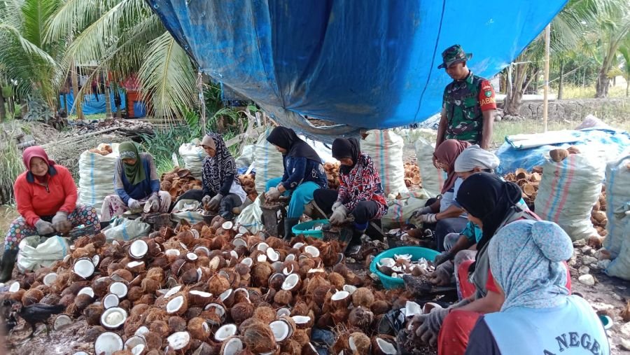 Babinsa Koramil 07/Reteh Serka Yadi Yanto Pantau Pengolahan Kelapa, Pastikan Aktivitas Warga Aman