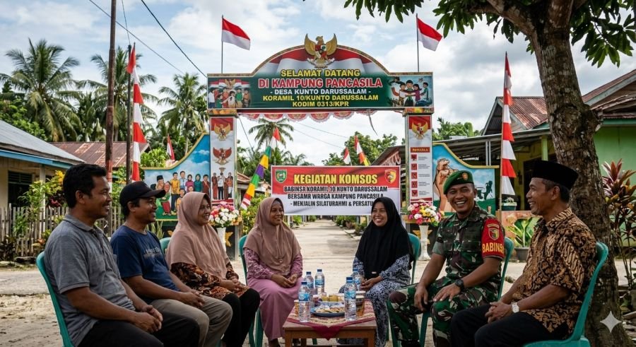 Babinsa Koramil 10 Kunto Darussalam Kodim 0313/KPR Melaksanakan Komsos di Kampung Pancasila