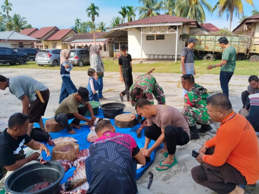 Babinsa Koramil 13/Rokan IV Koto Bersama Warga Kompak Laksanakan Penyembelihan Hewan Kurban