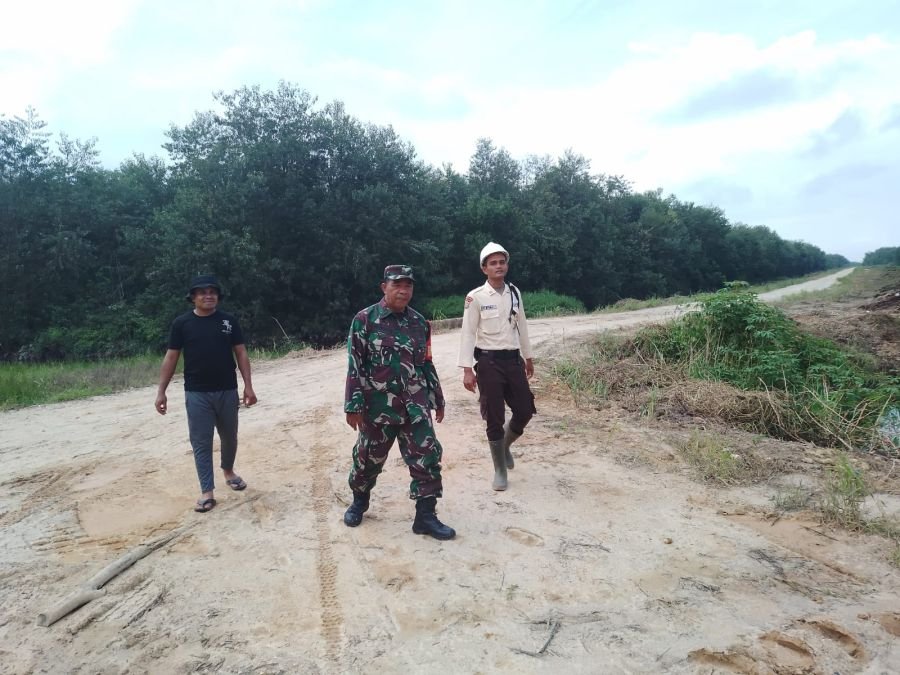 Babinsa Minas Sisir Titik Rawan Karhutla di Sungai Mandau