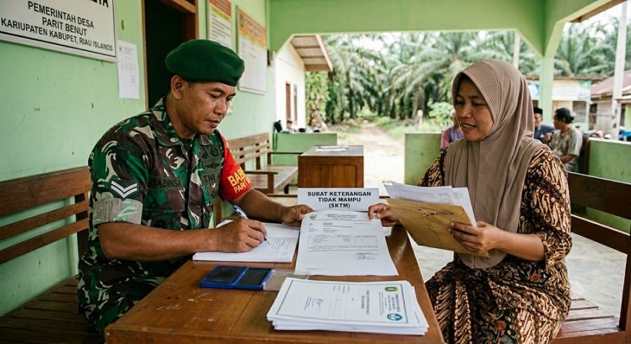 Babinsa Parit Benut Kawal Akses Pendidikan Lewat Pendampingan SKTM