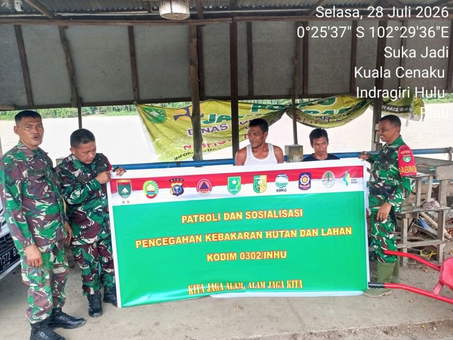 Babinsa Ramil 01/Rengat Laksanakan Patroli dan sosialisasi Cegah Karhutla