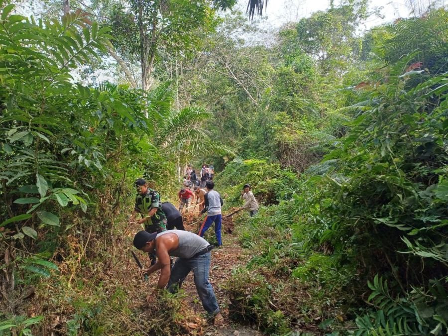 Babinsa Serka Efison Kembali Pimpin Gotong Royong Bersihkan Jalan Perkebunan Warga