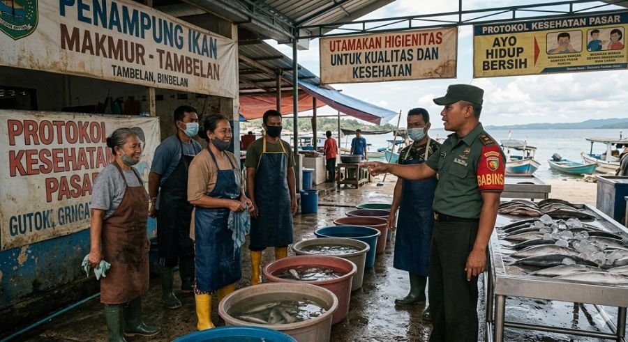 Babinsa Tambelan Turun ke Penampung Ikan, Tekankan Higienitas