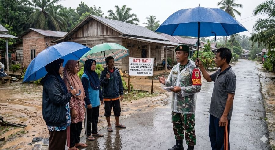 Babinsa Tembeling Peringatkan Warga, Musim Hujan Picu Risiko Kecelakaan