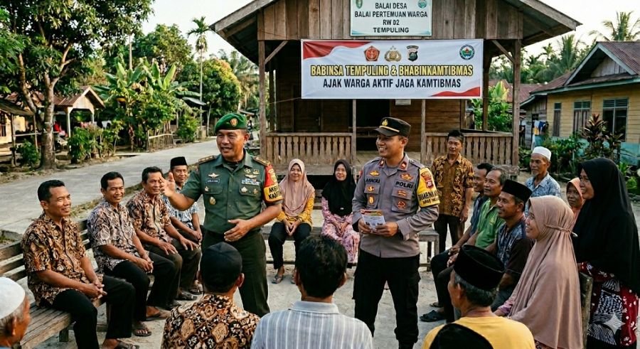 Babinsa Tempuling dan Bhabinkamtibmas Ajak Warga Aktif Jaga Kamtibmas