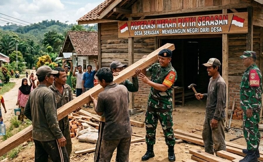 Babinsa Turun Tangan Bangun Koperasi Merah Putih Serasan