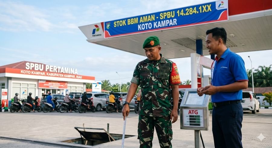 Babinsa XIII Koto Kampar Cek SPBU, Stok BBM Aman