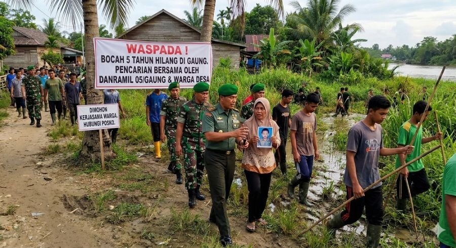 Bocah 5 Tahun Hilang di Gaung, Danramil 05/Gaung dan Warga Bergerak