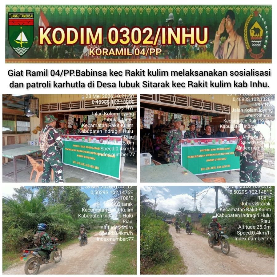 Cegah Karhutla, Babinsa Koramil 04/Pasir Penyu Patroli dan Sosialisasi Larangan Bakar Lahan di Lubuk