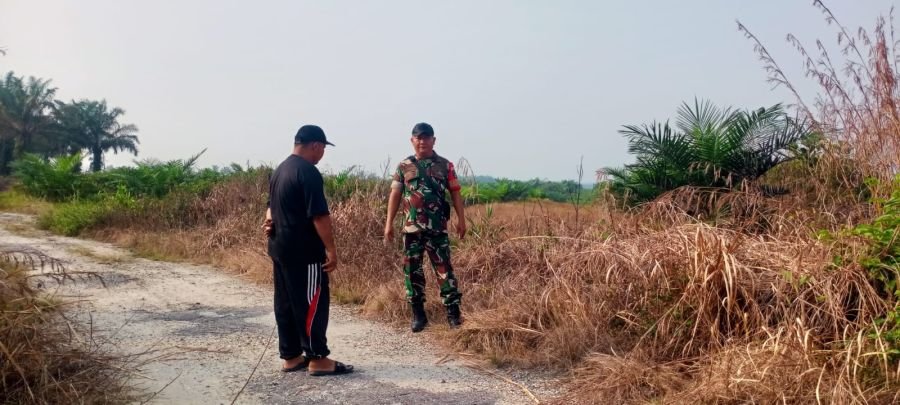 Cegah Karhutla, Babinsa Sukajadi Bersama Ketua RT Sisir Lahan di Tuah Karya