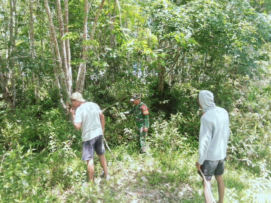 Cegah Karhutla Sejak Dini, Babinsa Bukit Batu dan Warga Sisir Wilayah Rawan di Desa Temiang