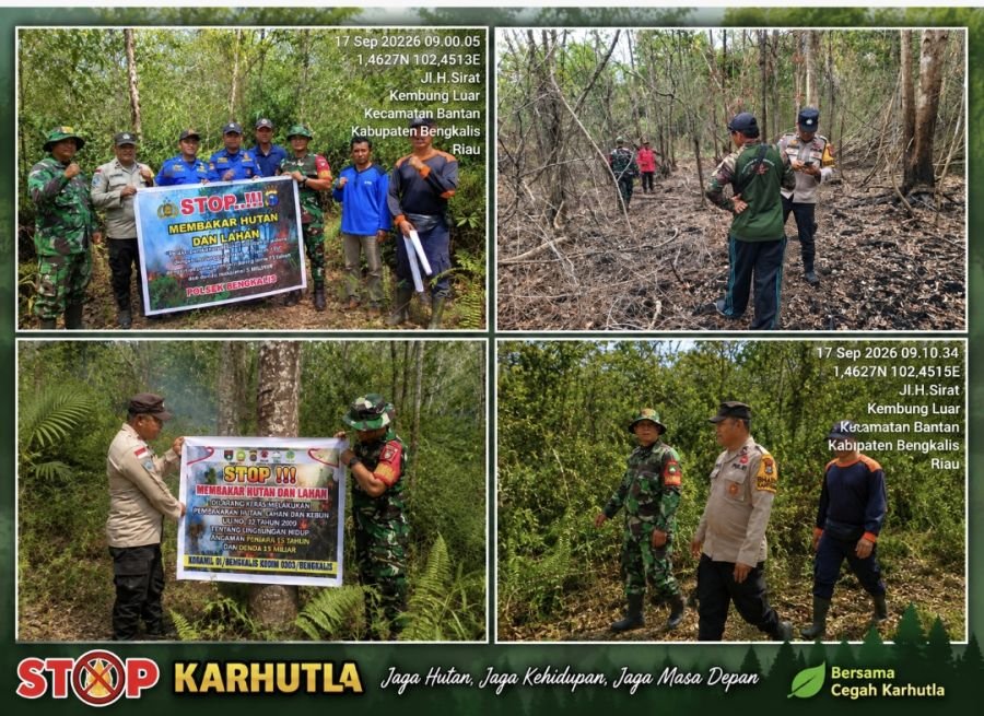Cegah Karhutla,Babinsa Laksanakan Patroli terpadu Di desa Kembung Luar