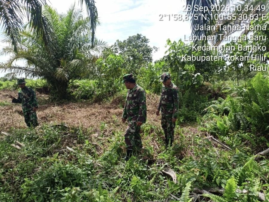 Cegah Kebakaran Lahan, Danpok 2 Koramil 01/Bangko Intensifkan Patroli Karhutla di Labuhan Tangga Bar