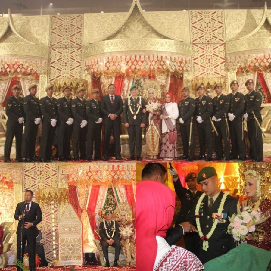 Dandim 0301/Pbr Bersama Ketua Persit KCK Cabang L Hadiri Resepsi Pernikahan Sertu Sutan Siregar