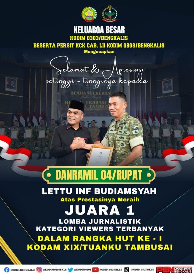 Dandim 0303/Bengkalis Bangga, Danramil 04/Rupat Raih Juara I Lomba Jurnalistik
