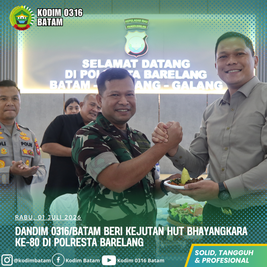 Dandim 0316/Batam Beri Kejutan HUT Bhayangkara ke-80 di Polresta Barelang