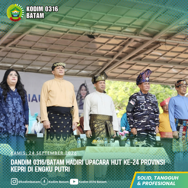 Dandim 0316/Batam Hadiri Upacara HUT ke-24 Provinsi Kepri di Engku Putri